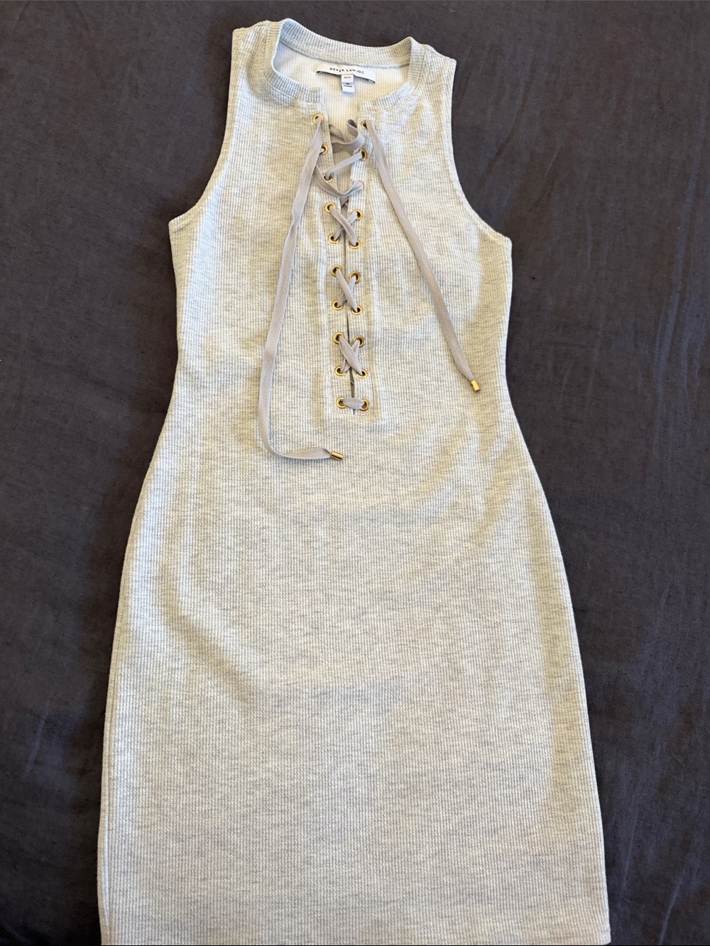 Derek Lam Light Gray Ribbed Lace-Up Tank Dress